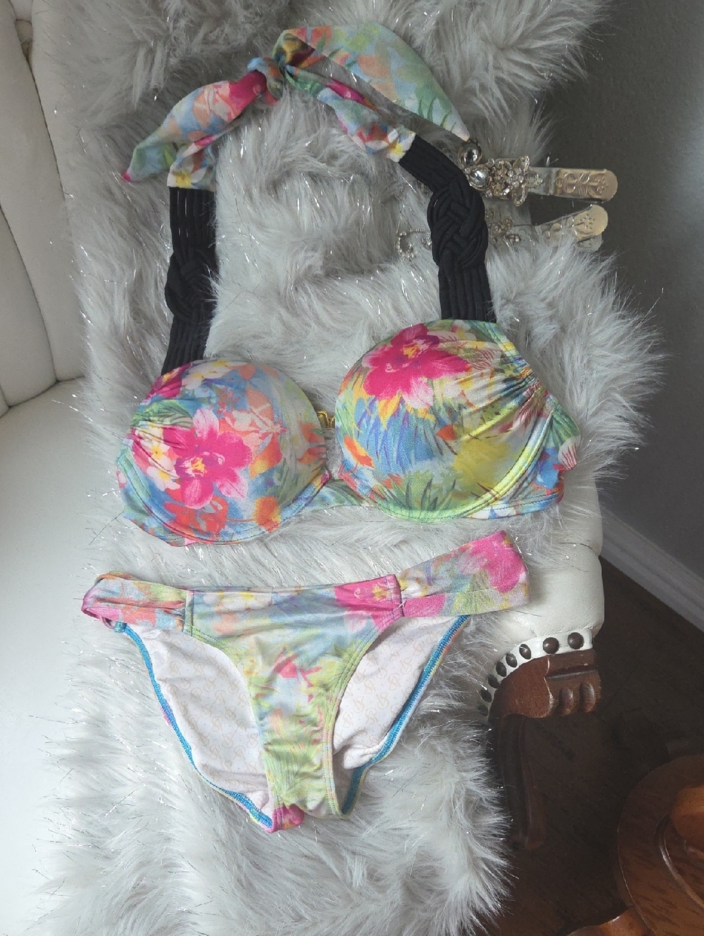 Victoria's Secrets Floral Multicolor Padded Add 2 Cups  Bikini Set